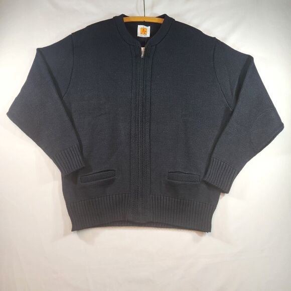 SAI Sweater Mens Sz Large Dk Navy Knit Full Zip Cardigan Grandpa Core A+ School - Picture 1 of 16